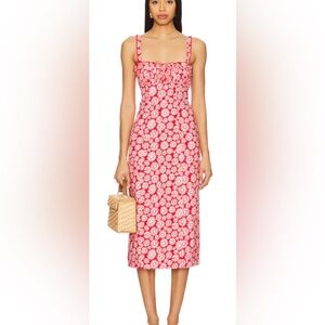 Free People Lucinda Floral Midi Dress Red Scoop Neck Size M